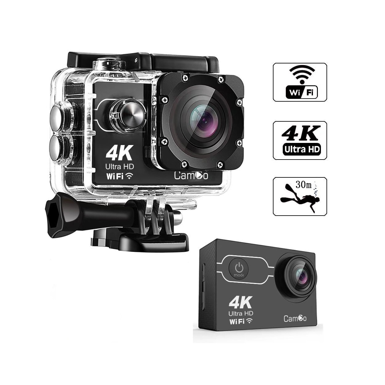 Waterproof Sports Action Camera,12 Million Pixels 1080P 2 Inch LCD Screen 170 Degree Wide Angle Lens 30m Sport Camera DV Camcorder with Mounting Accessories Kit 